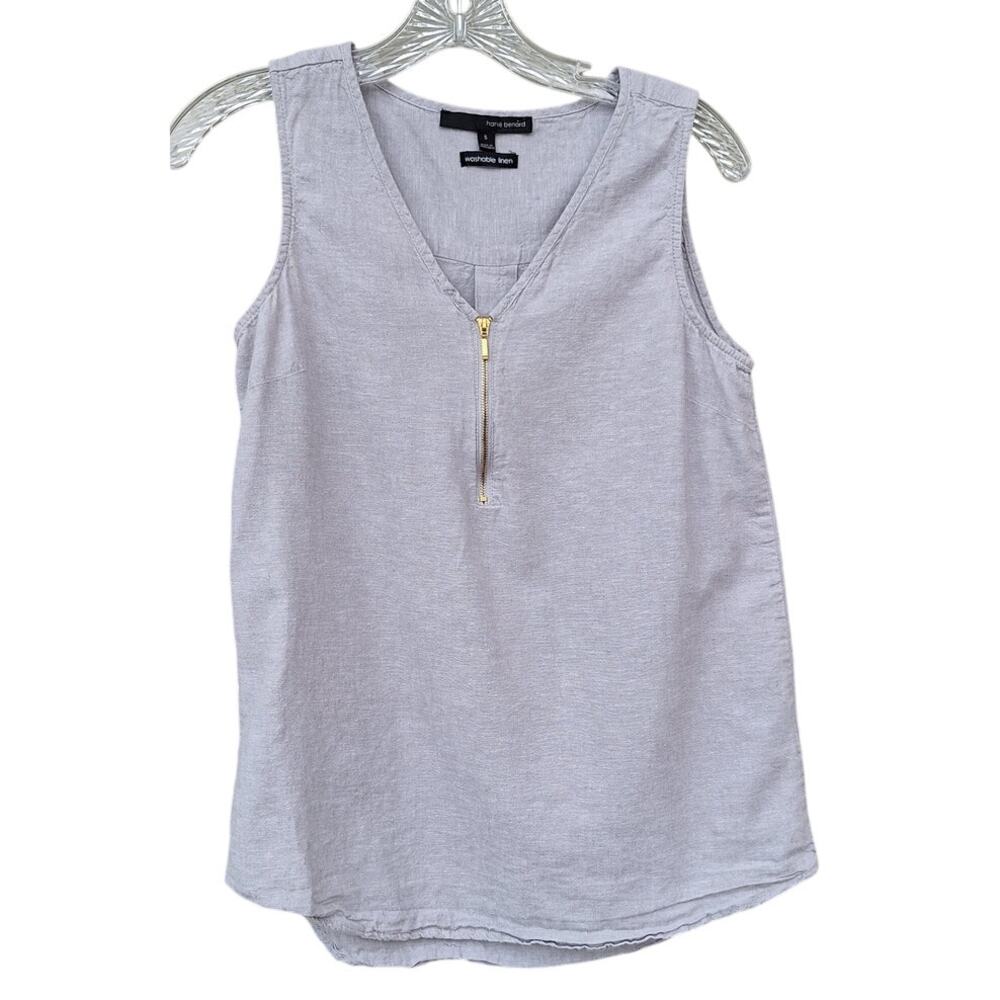 Harve Benard Women's Washable Linen Zip front Tank Top Gray Size S